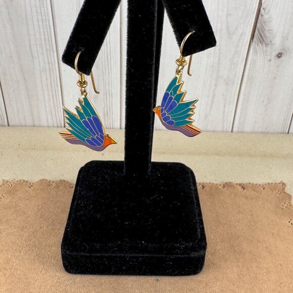 Vintage Rare LAUREL BURCH Earrings Celeste Birds French Hook Wire Earrings - Picture 2 of 6